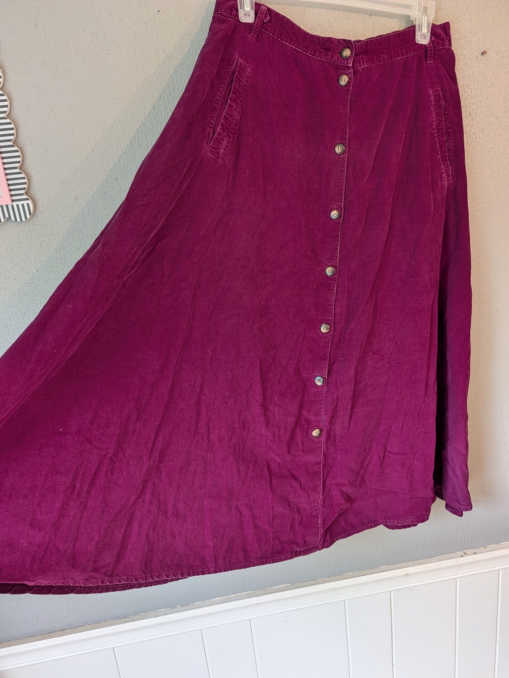 White Stag Button-Front A-Line Skirt in Berry With Pockets - Picture 2 of 6